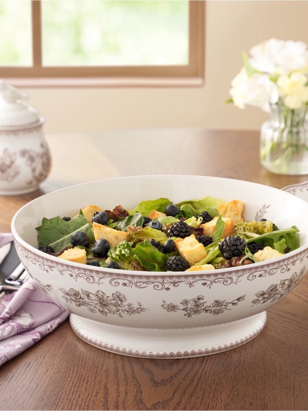 The Pioneer Woman Agatha Brown Floral Pedestal Serving Bowl